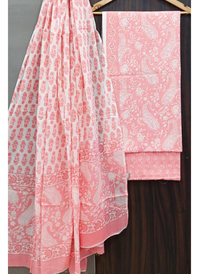 Cotton Baby Pink Casual Wear Printed Salwar Suit